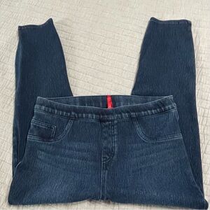 SPANX Crop Jean-ish Leggings Size Large Pull On Blue Tummy Control Stretch